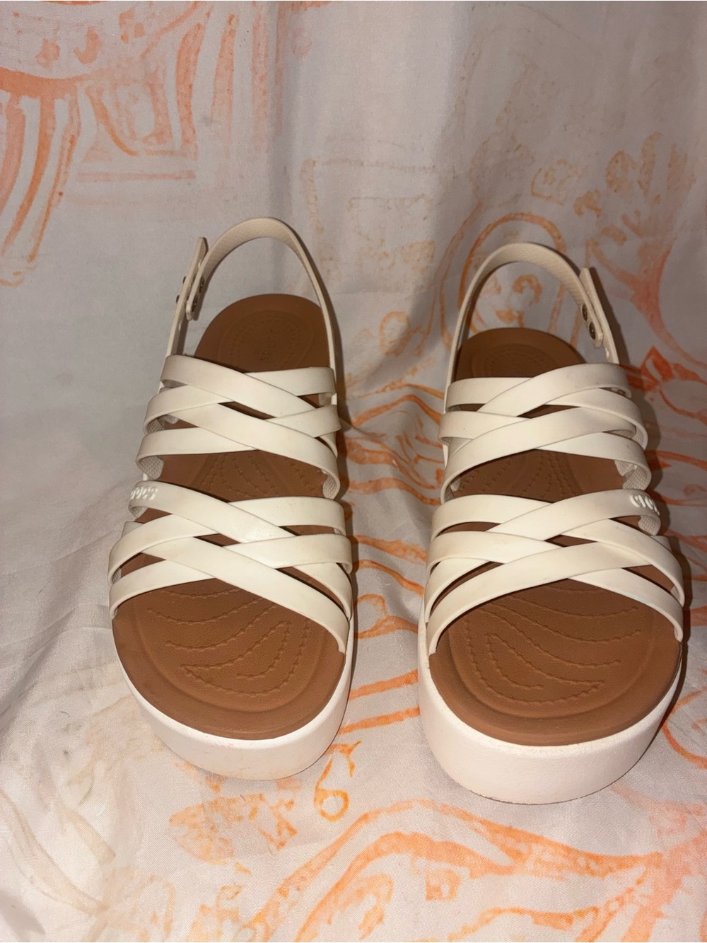 CROCS Lite Ride Off White Platform Strappy Wedge Sandals - Picture 2 of 7
